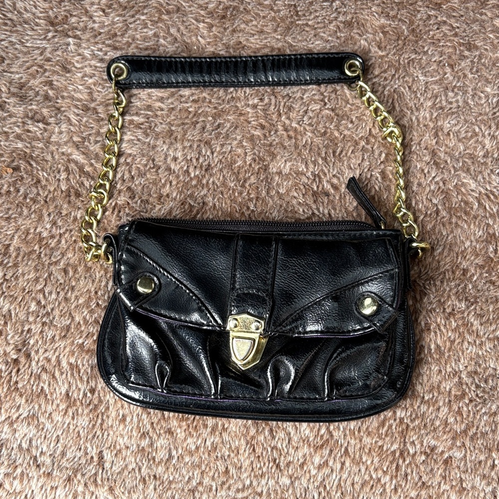 Chic Black Leather Clutch with Gold Chain